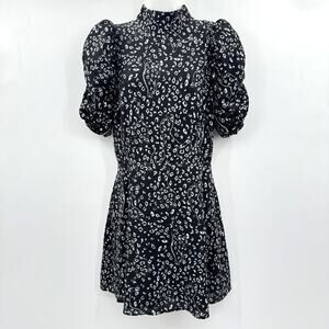 Ted Baker Exaggerated Sleeve Abstract Cat Print Mini Dress Sz 2 US S Black Raayy